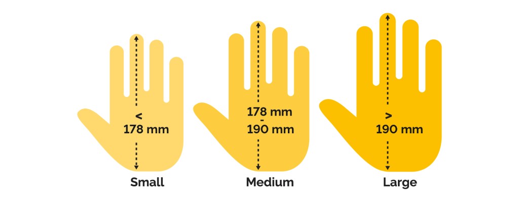 3 verschiedene Handgrößen, wählen Sie die richtige Größe!